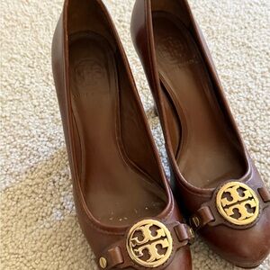 Tory Burch Chocolate Heels with Gold Accent